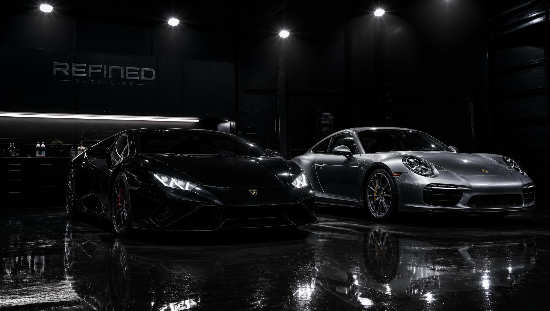 Luxury supercars in a premium detailing studio